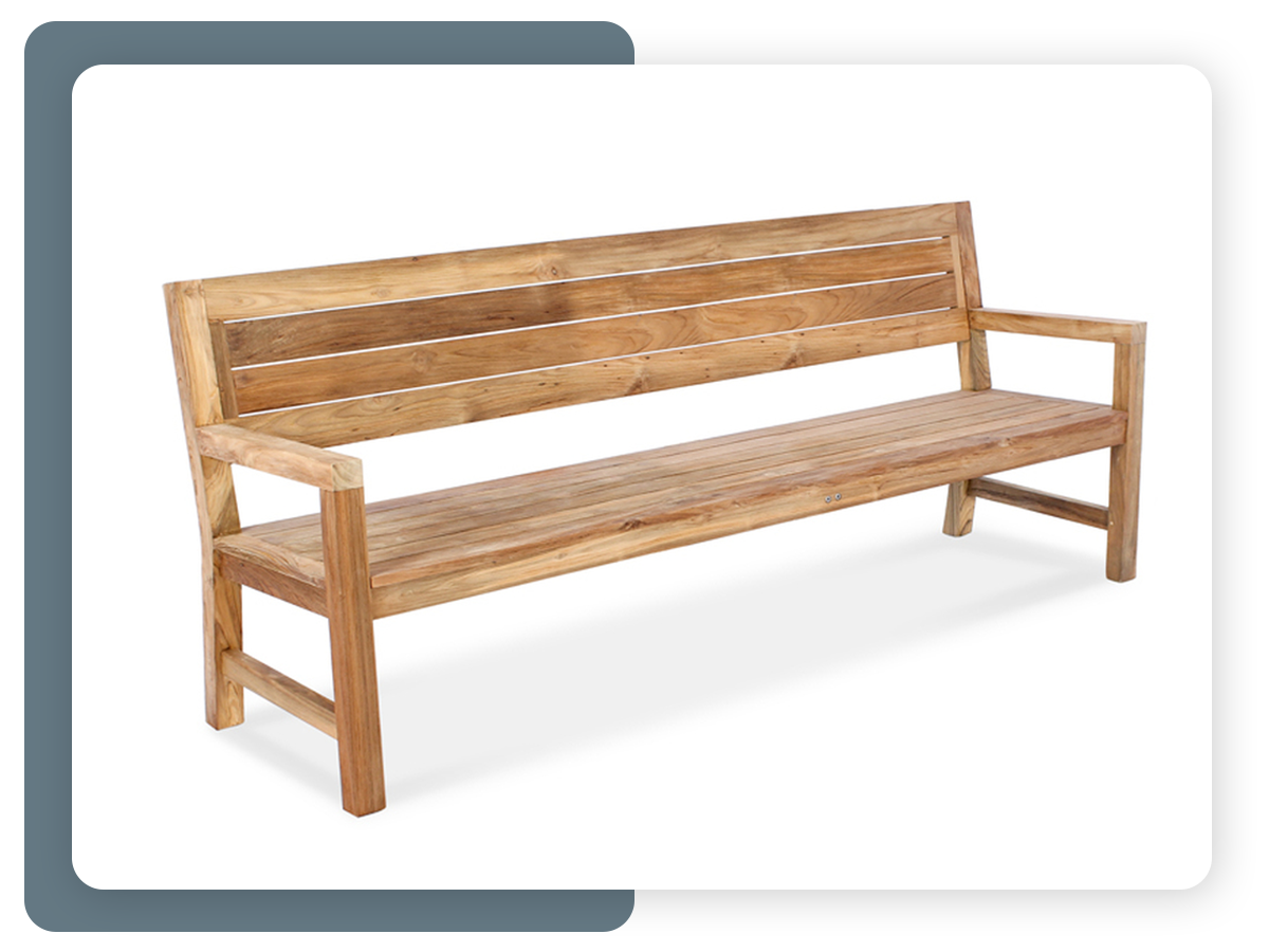 Reclaimed Teak Outdoor Bench with Arms from AquaTeak.