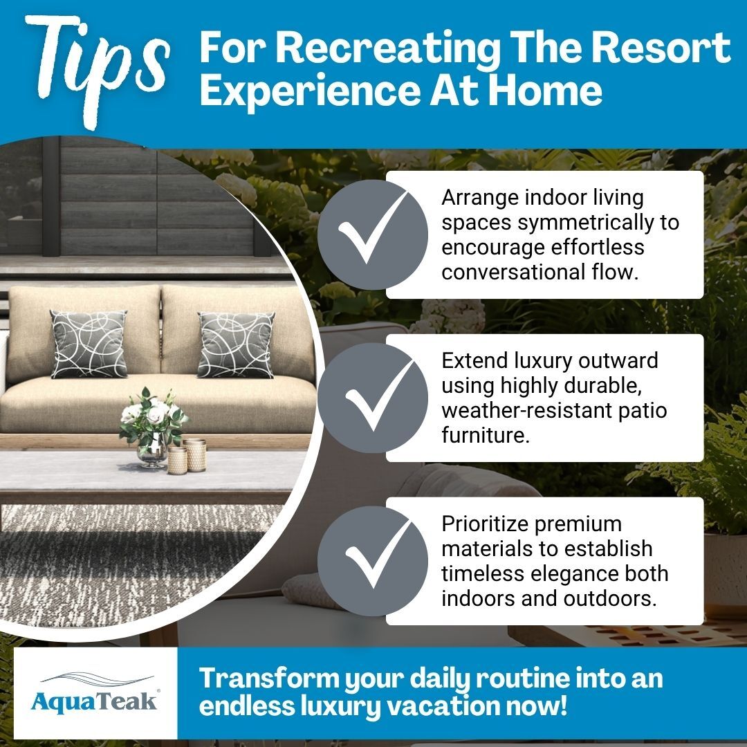 Tips For Recreating The Resort Experience At Home infographic.