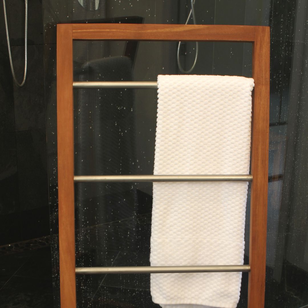 Teak towel rack.