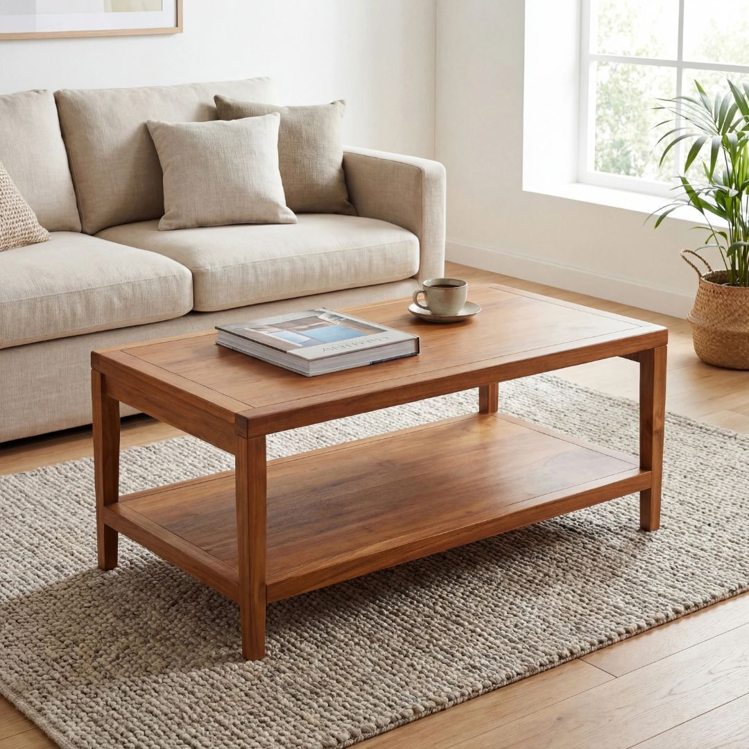Teak wood coffee table.