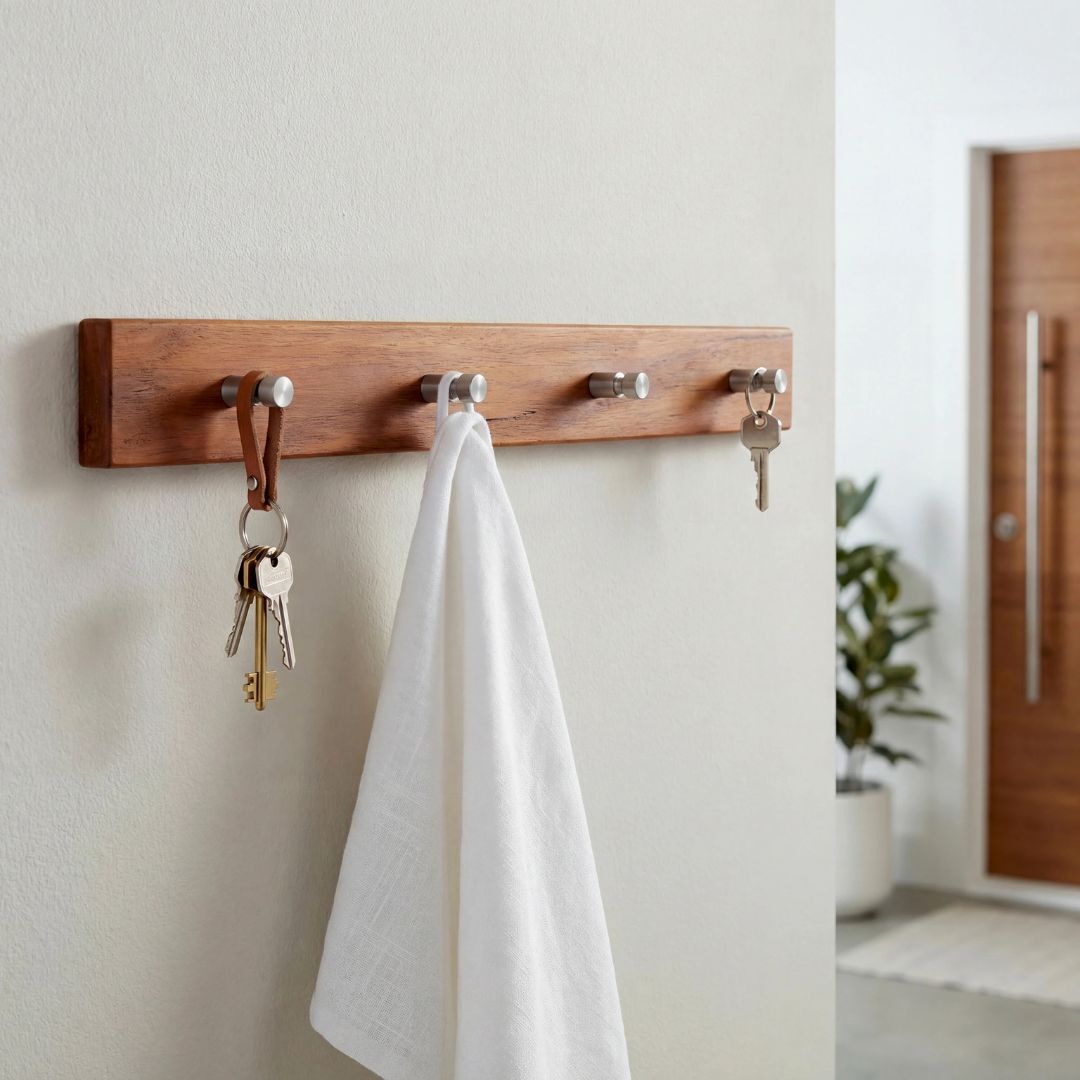 Teak wood key hook.