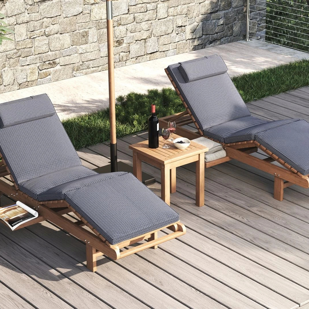 Teak wood lounge chairs.