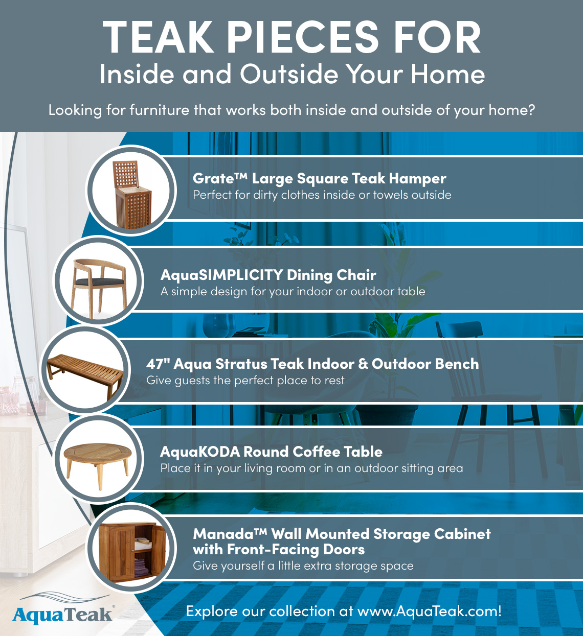 Teak Pieces for Inside and Outside Your Home Infographic