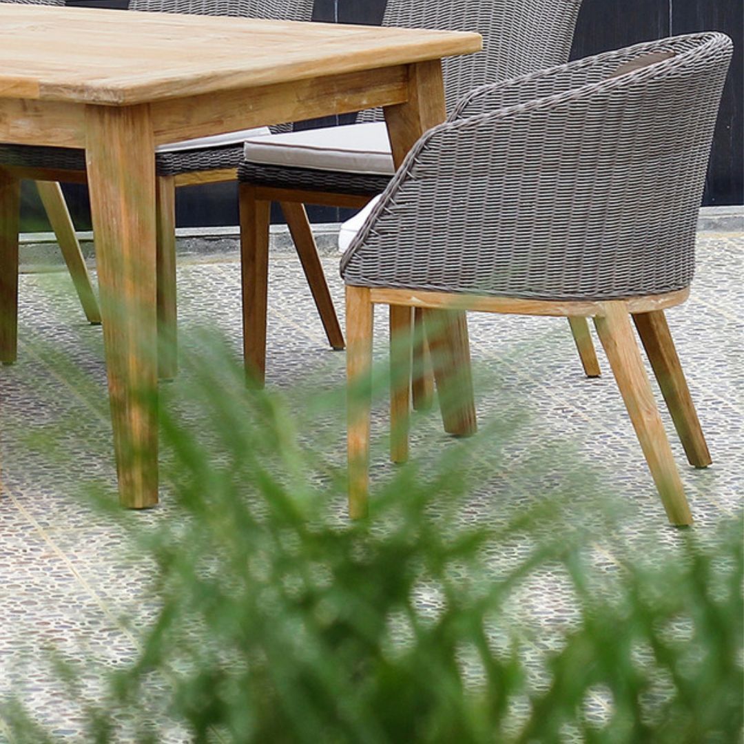 Teak wood chair and plants.