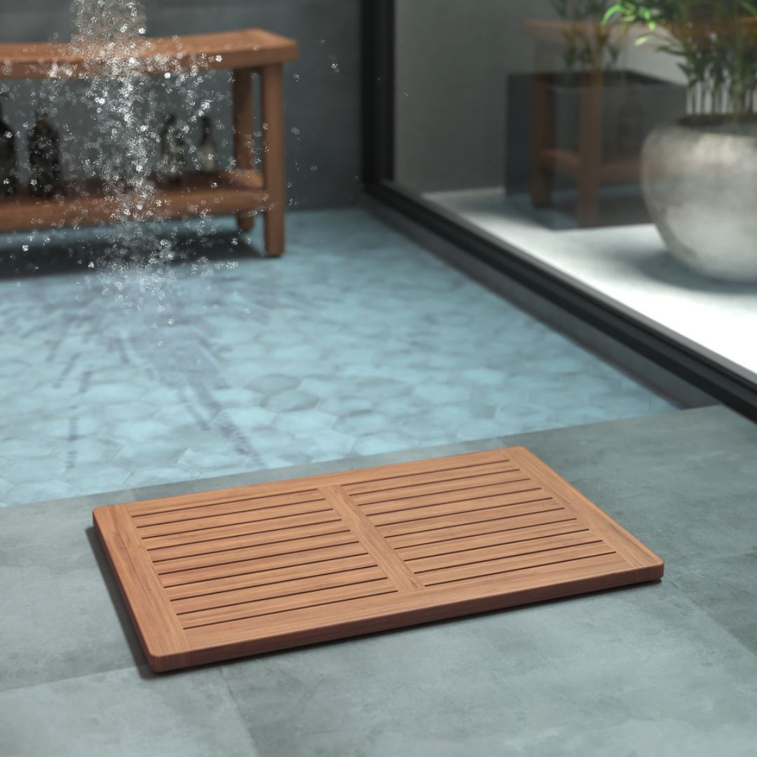 Wooden shower mat.