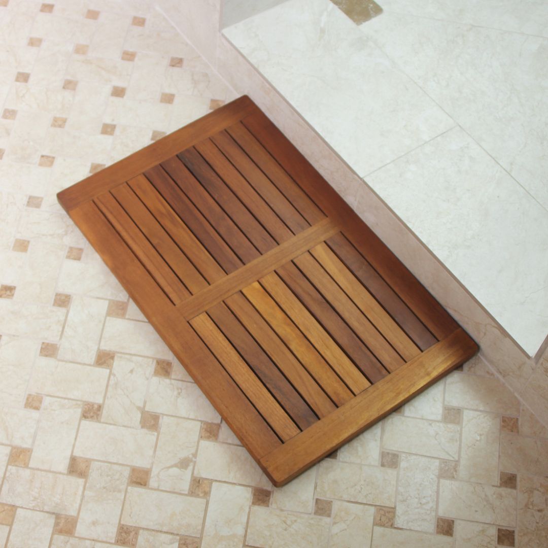 Wooden shower mat.