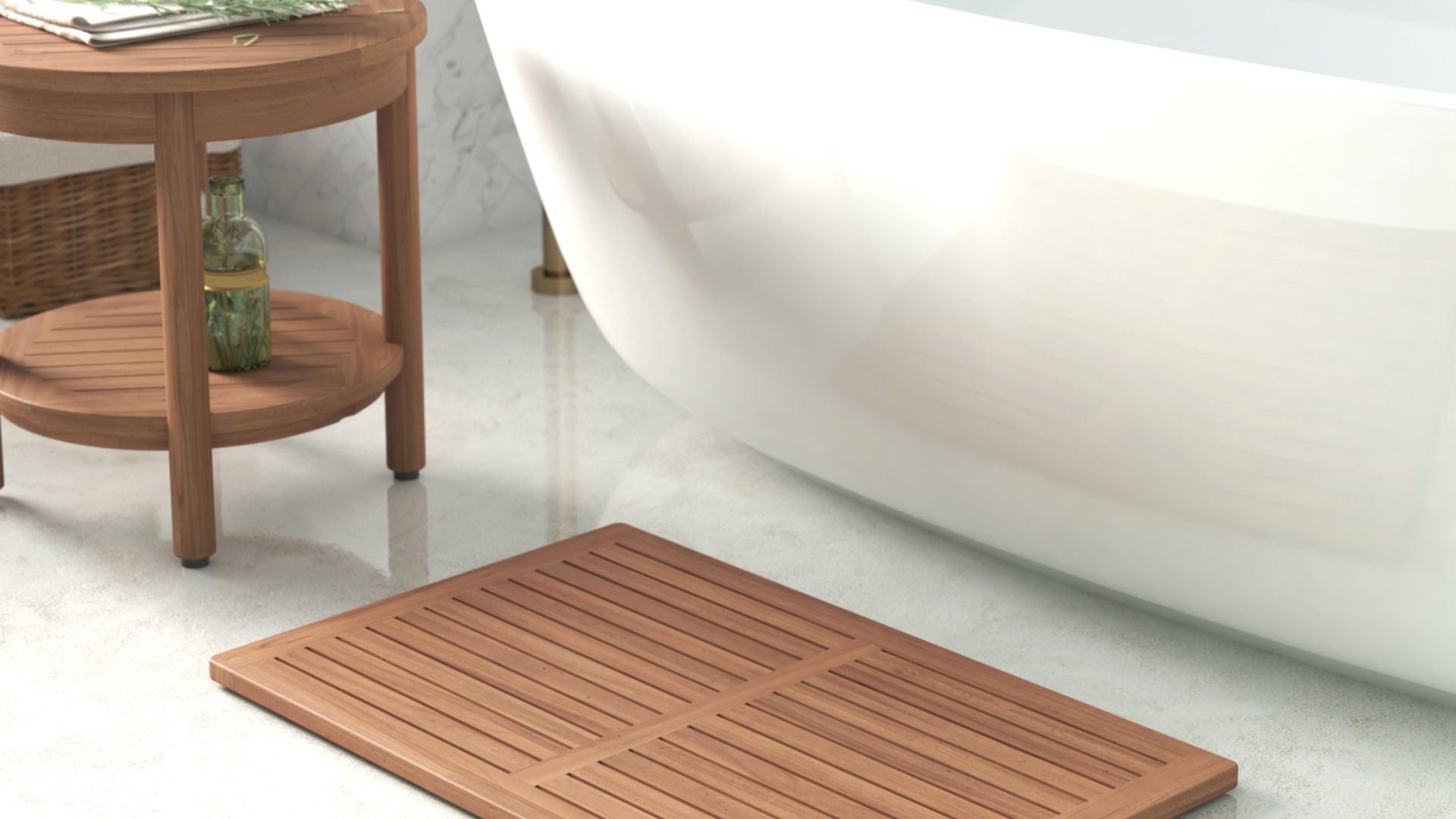 Wooden shower mat.