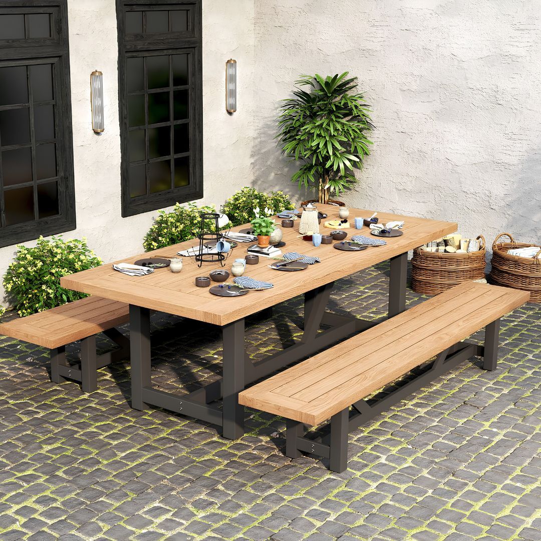 Outdoor teak wood dining set.