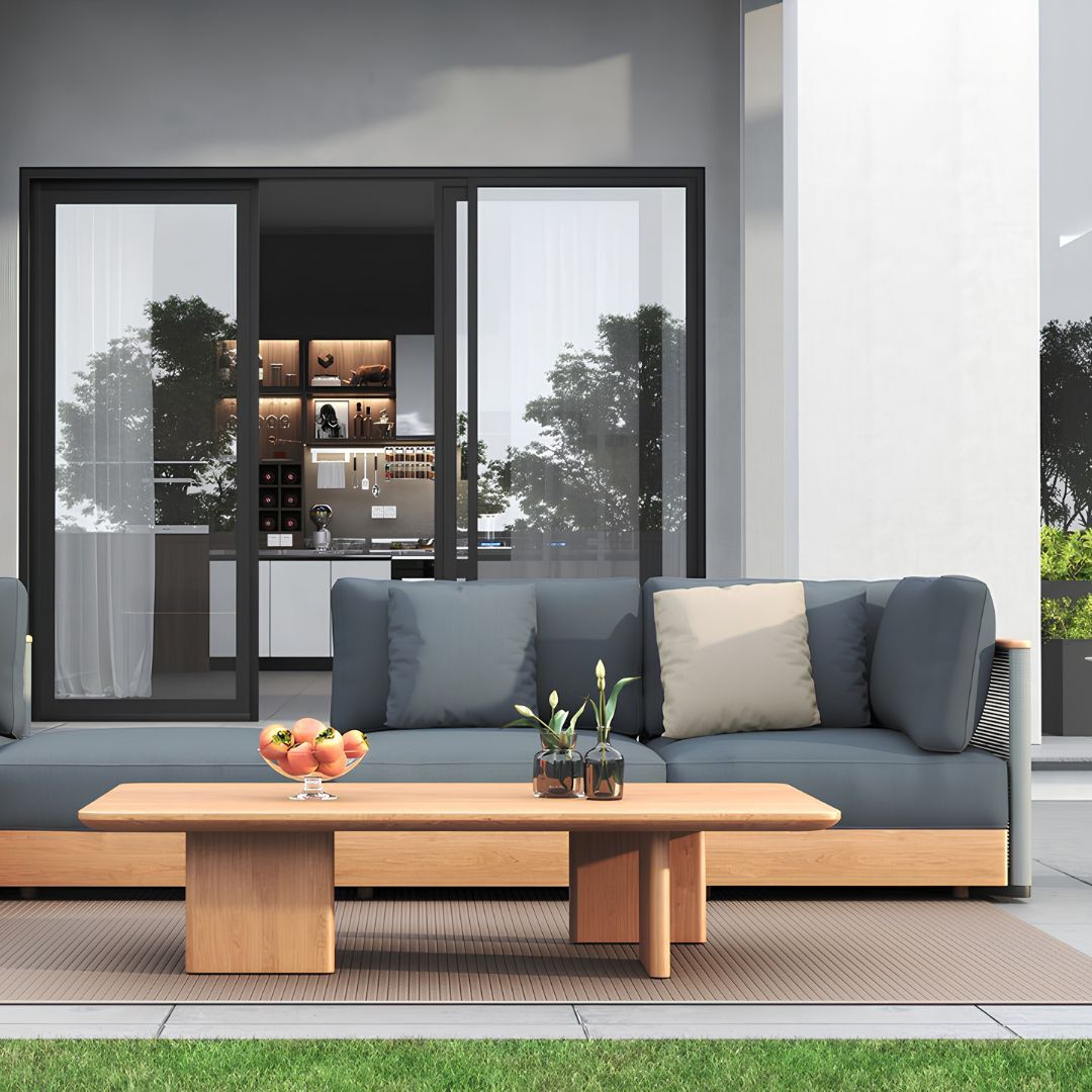 Teak wood sofa and table.
