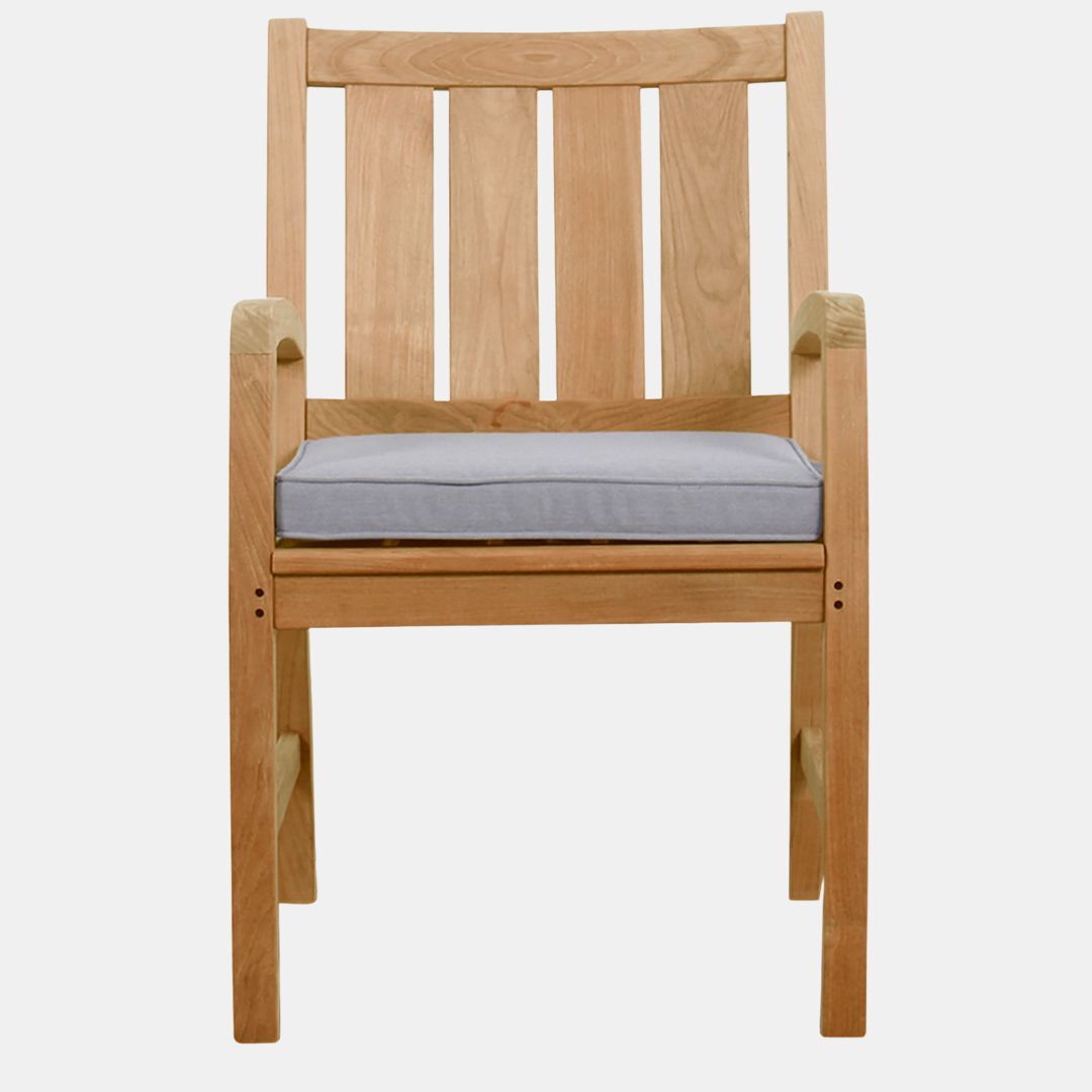 Teak wood chair with cushion.